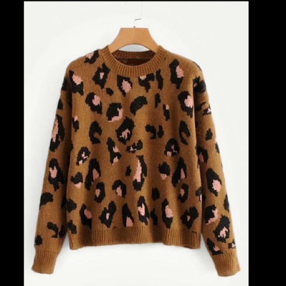 Sweaters - (NWOT) pink and brown cropped leopard sweater